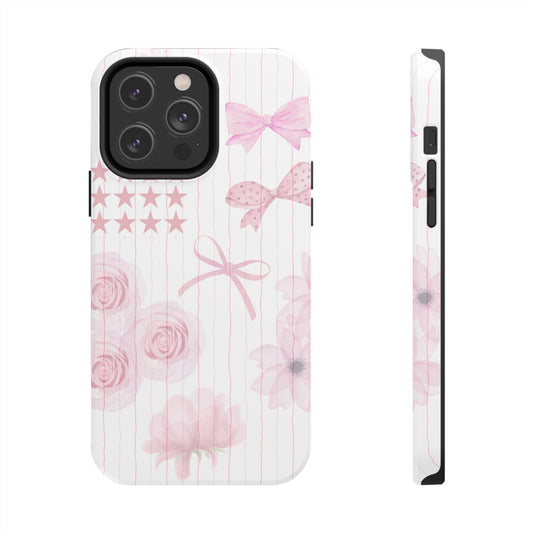 Girly Pink Floral Bow Phone Case